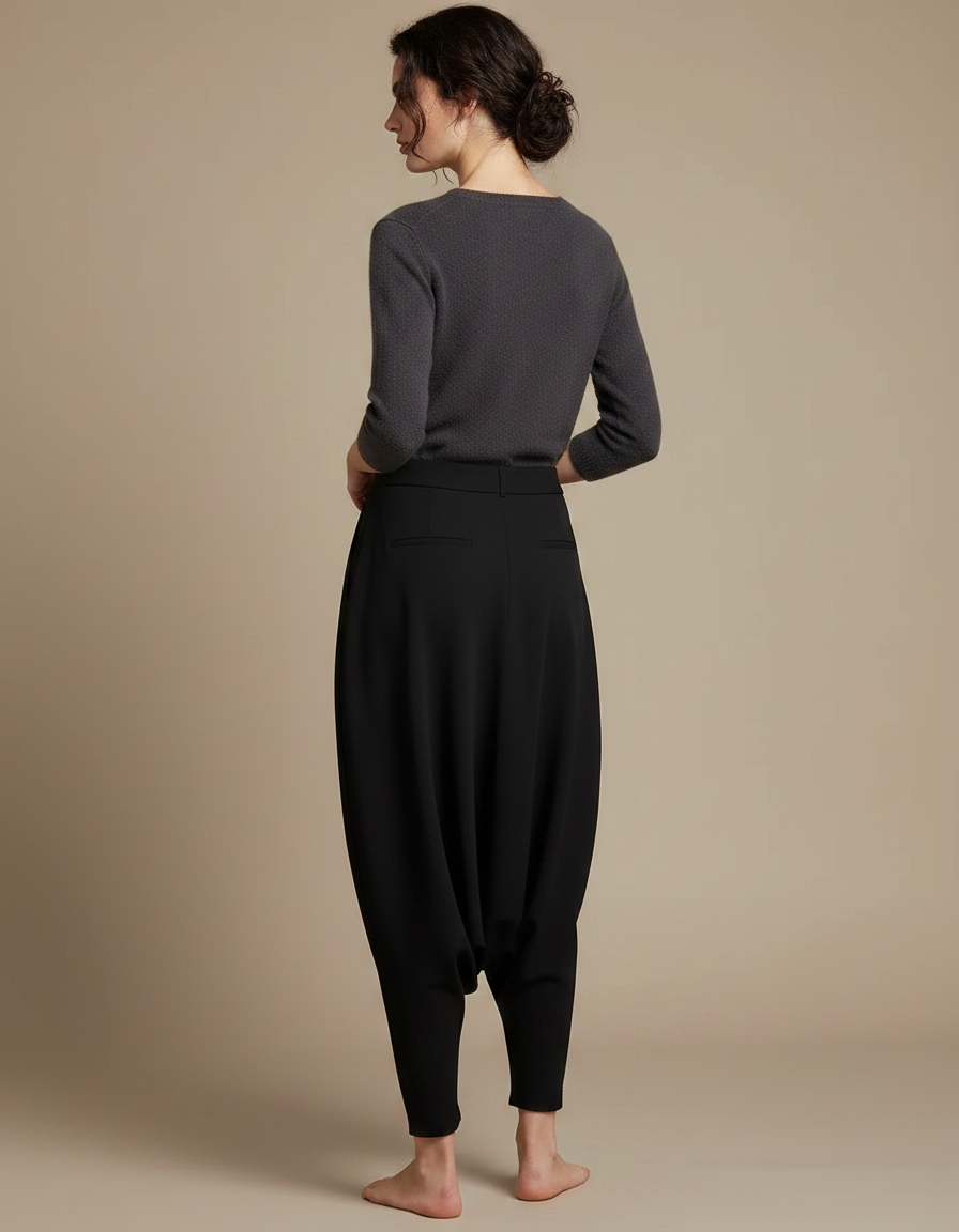 Pantalon Chinois Noir Ample Harem Fluide Femme - Polyester - vue 2