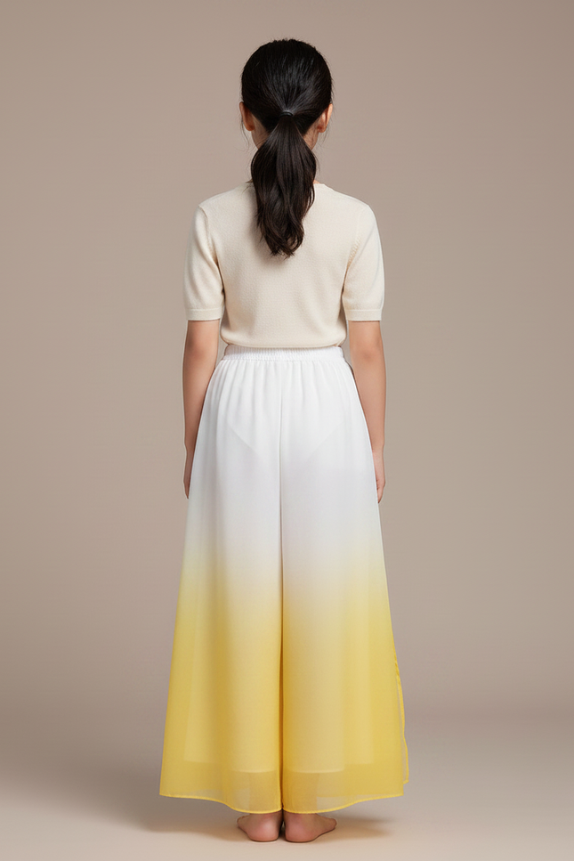 Pantalon Chinois Dégradé Fluide Ample Fendu Jaune - Polyester - vue 2
