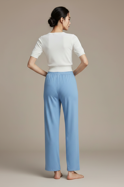 Pantalon Chinois Bleu Ciel Fluide Droit Élégant Femme - Viscose - vue 2