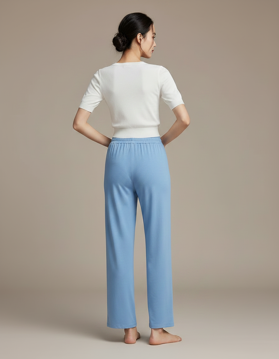 Pantalon Chinois Bleu Ciel Fluide Droit Élégant Femme - Viscose - vue 2