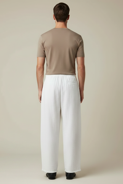Pantalon Chinois Blanc Ample Lin Décontracté Fluide - vue 2