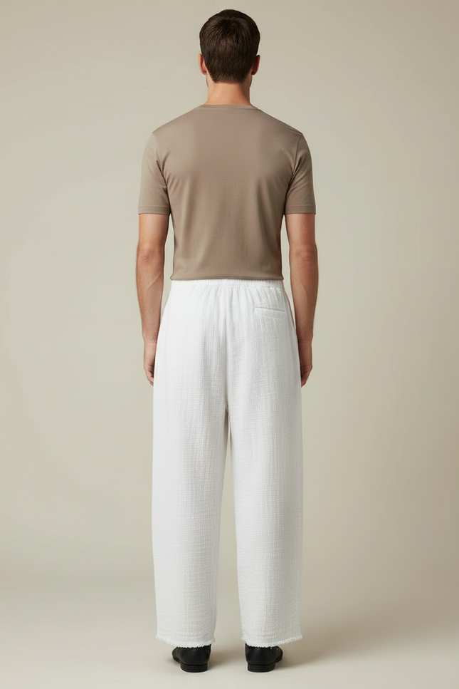 Pantalon Chinois Blanc Ample Lin Décontracté Fluide - vue 2