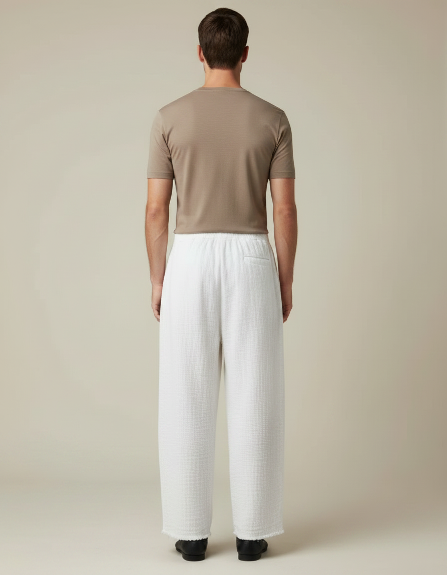 Pantalon Chinois Blanc Ample Lin Décontracté Fluide - vue 2