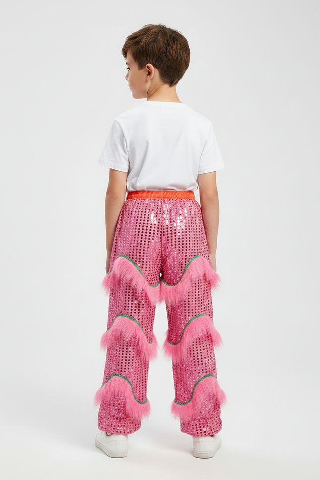 Pantalon Chinois Rose Pailleté Franges Enfant - Polyester - vue 2