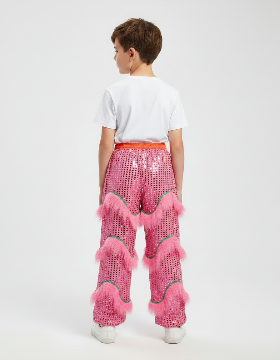 Pantalon Chinois Rose Pailleté Franges Enfant - Polyester - vue 2