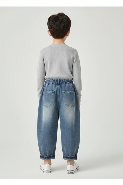 Pantalon Chinois Denim Ample Élastique Décontracté Garçon - Bleu Jean - vue 2