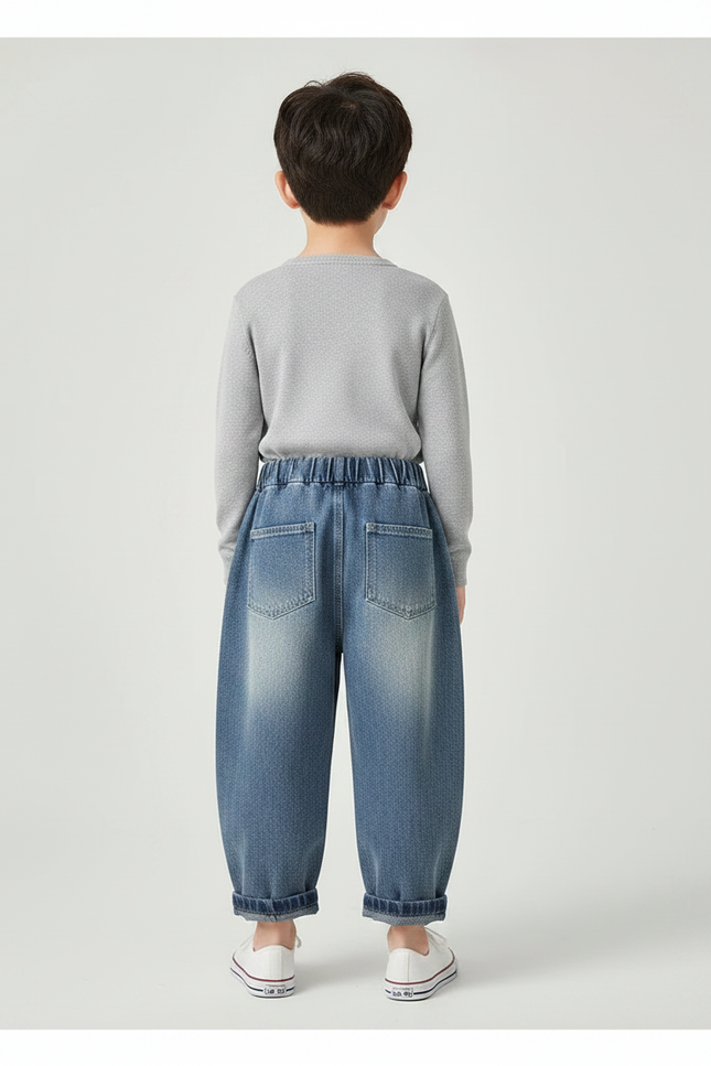Pantalon Chinois Denim Ample Élastique Décontracté Garçon - Bleu Jean - vue 2