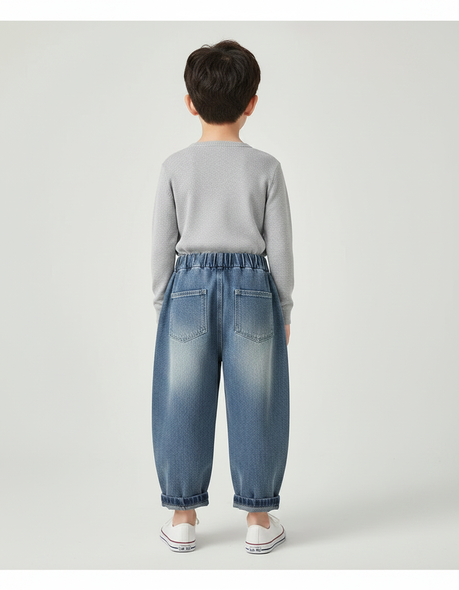 Pantalon Chinois Denim Ample Élastique Décontracté Garçon - Bleu Jean - vue 2