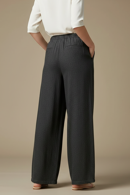 Pantalon Chinois Gris Ample Cordon Lin Fluide - vue 2