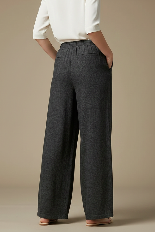 Pantalon Chinois Gris Ample Cordon Lin Fluide - vue 2