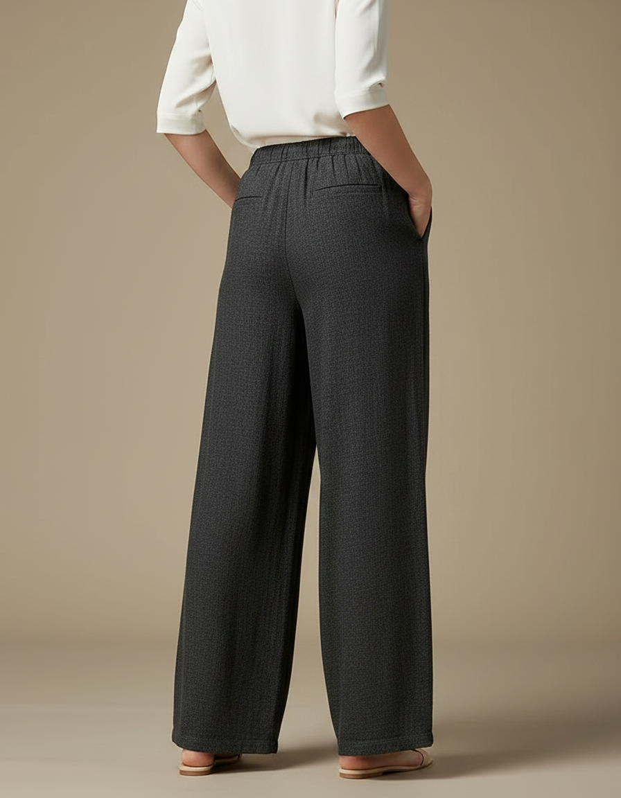Pantalon Chinois Gris Ample Cordon Lin Fluide - vue 2