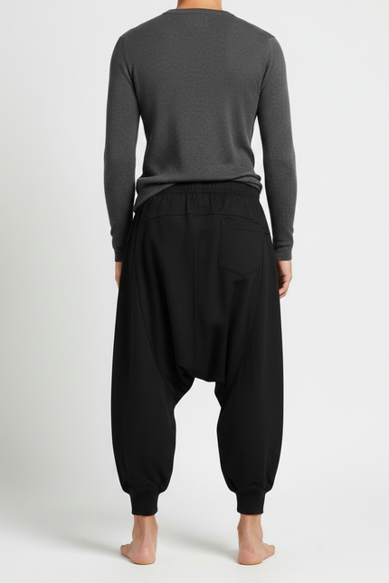 Pantalon Chinois Noir Ample Brodé Doré Sarouel Coton - Molleton - vue 2