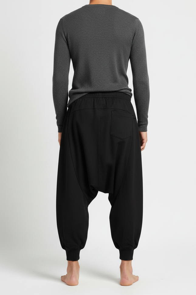 Pantalon Chinois Noir Ample Brodé Doré Sarouel Coton - Molleton - vue 2