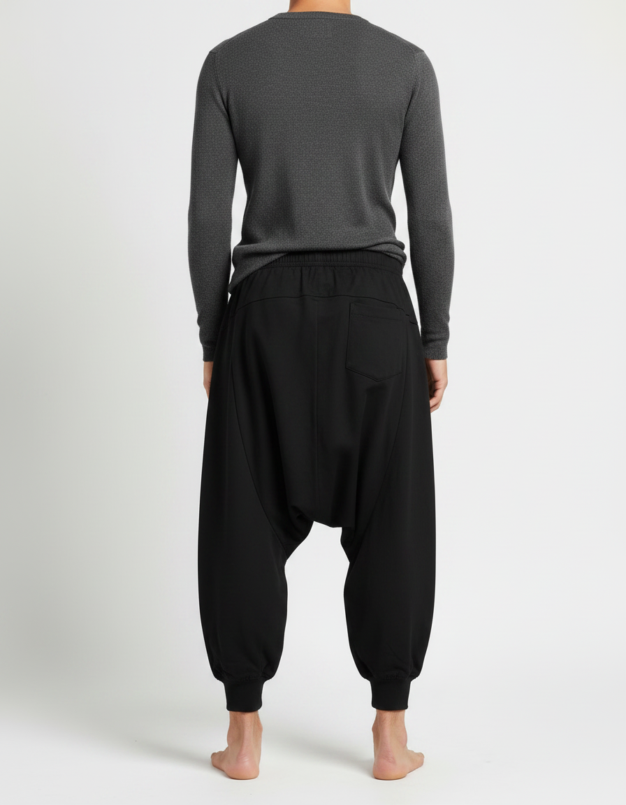 Pantalon Chinois Noir Ample Brodé Doré Sarouel Coton - Molleton - vue 2