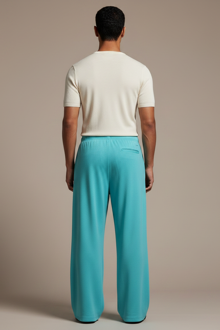 Pantalon Chinois Ample Fluide Turquoise Uni Unisexe - Bleu Polyester - vue 2