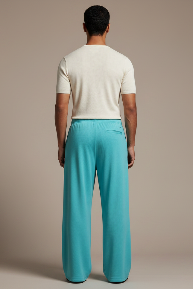Pantalon Chinois Ample Fluide Turquoise Uni Unisexe - Bleu Polyester - vue 2
