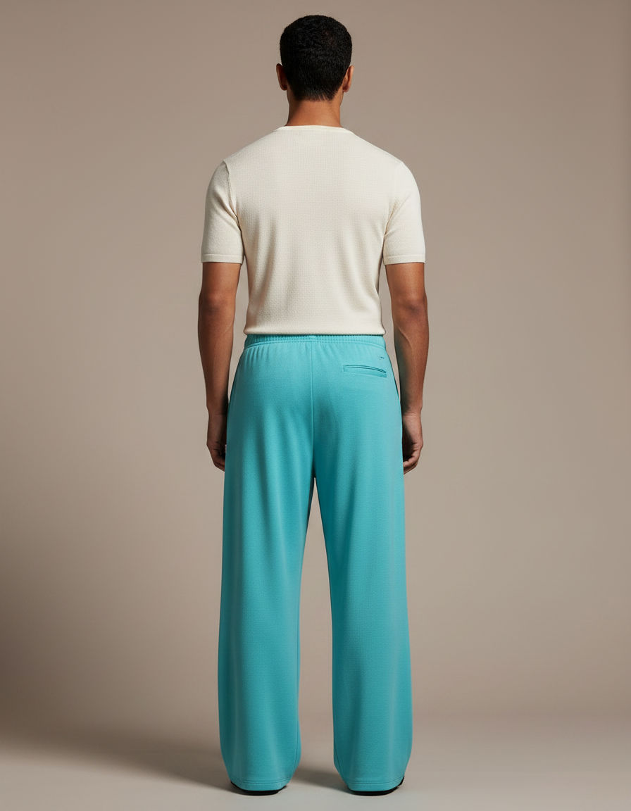 Pantalon Chinois Ample Fluide Turquoise Uni Unisexe - Bleu Polyester - vue 2
