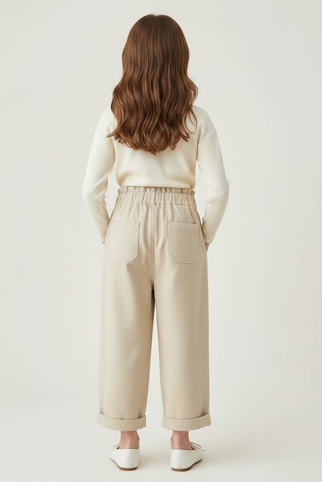 Pantalon Chinois Beige Brodé Fleurs Coton Enfant - vue 2