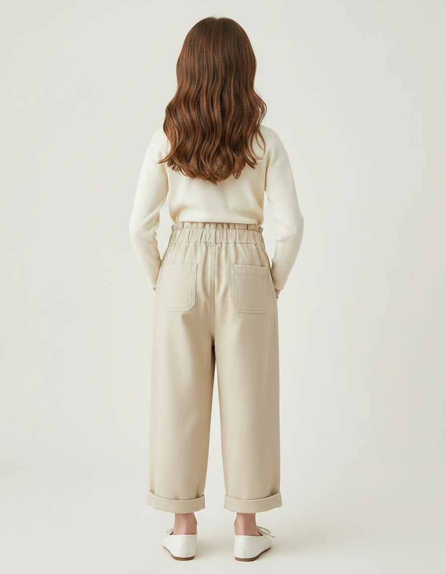Pantalon Chinois Beige Brodé Fleurs Coton Enfant - vue 2