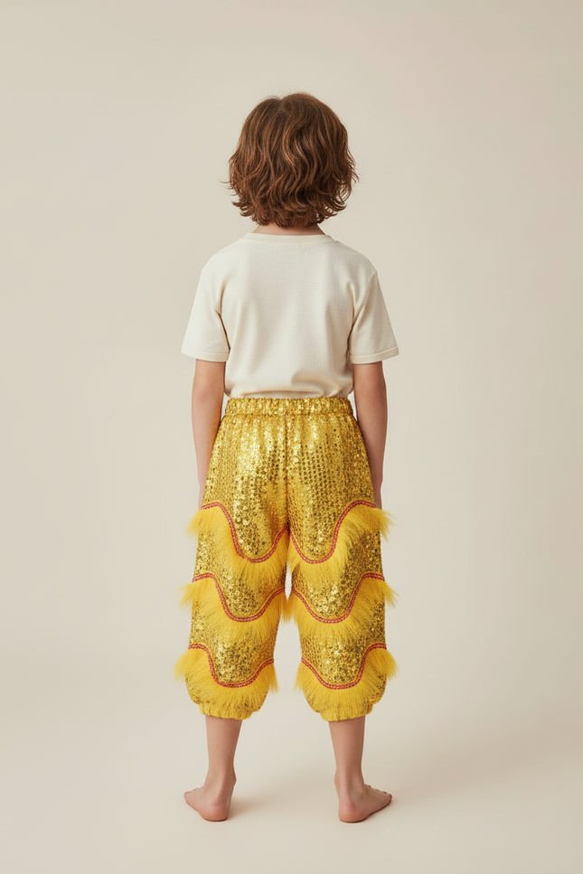 Pantalon Chinois Jaune Pailleté Franges Enfant Danse - Doré Polyester - vue 2