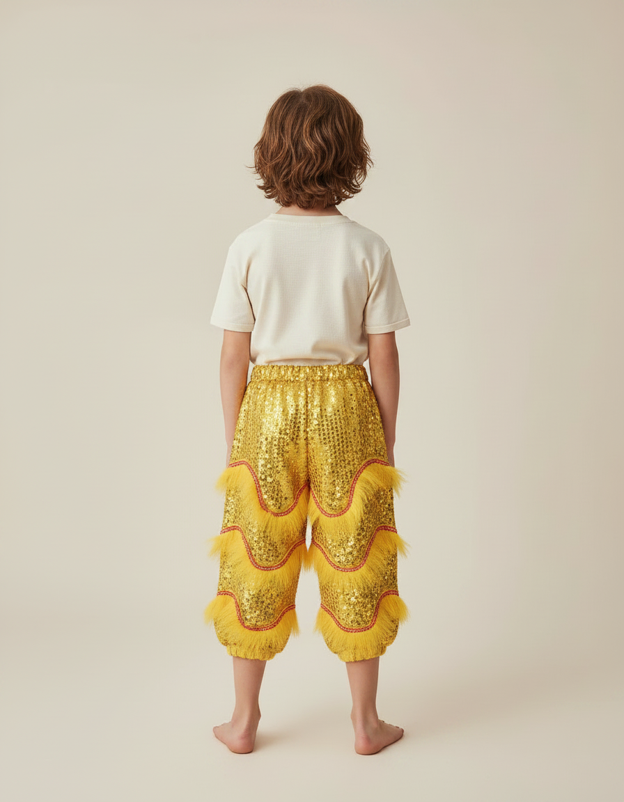 Pantalon Chinois Jaune Pailleté Franges Enfant Danse - Doré Polyester - vue 2