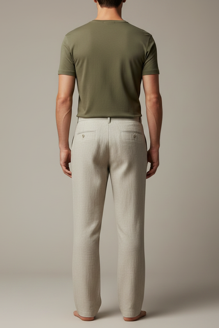 Pantalon Chinois Lin Ample Beige Uni Homme Décontracté - vue 2