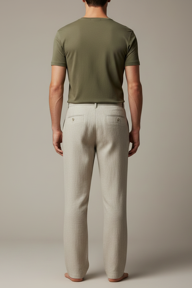 Pantalon Chinois Lin Ample Beige Uni Homme Décontracté - vue 2