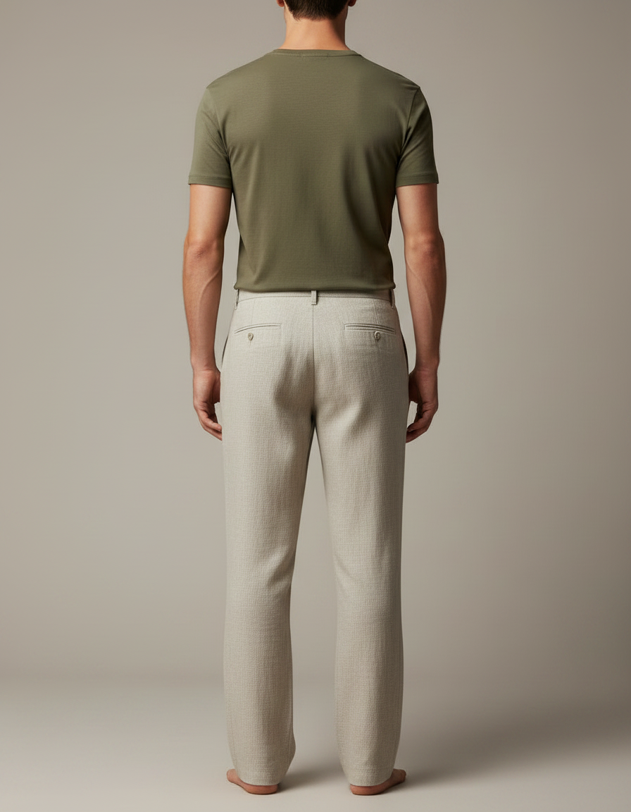 Pantalon Chinois Lin Ample Beige Uni Homme Décontracté - vue 2