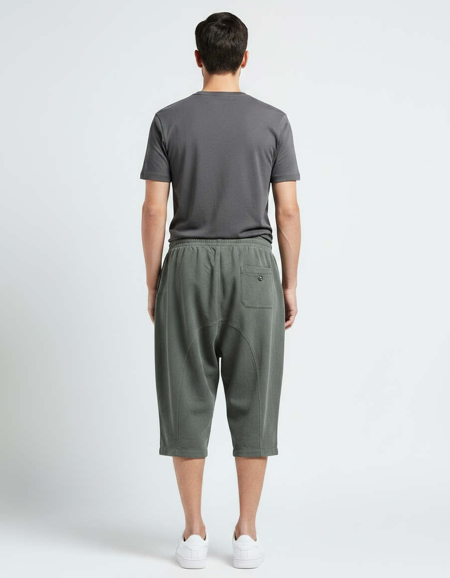 Pantalon Chinois Vert Armée Coton Ample Décontracté Homme - Kaki Molleton - vue 2