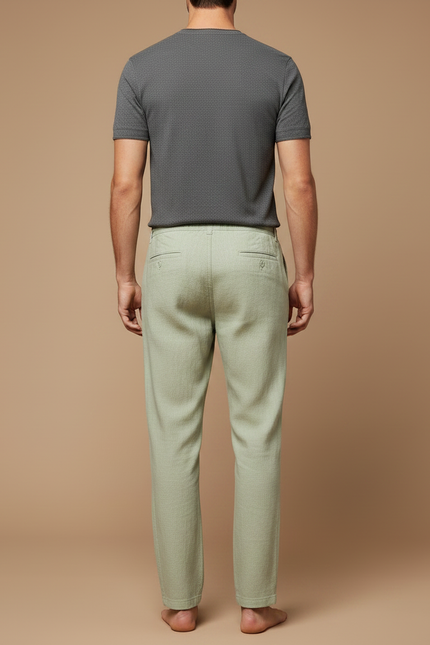 Pantalon Chinois Vert Lin Ample Décontracté Homme - vue 2