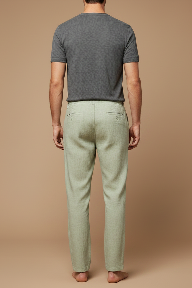 Pantalon Chinois Vert Lin Ample Décontracté Homme - vue 2