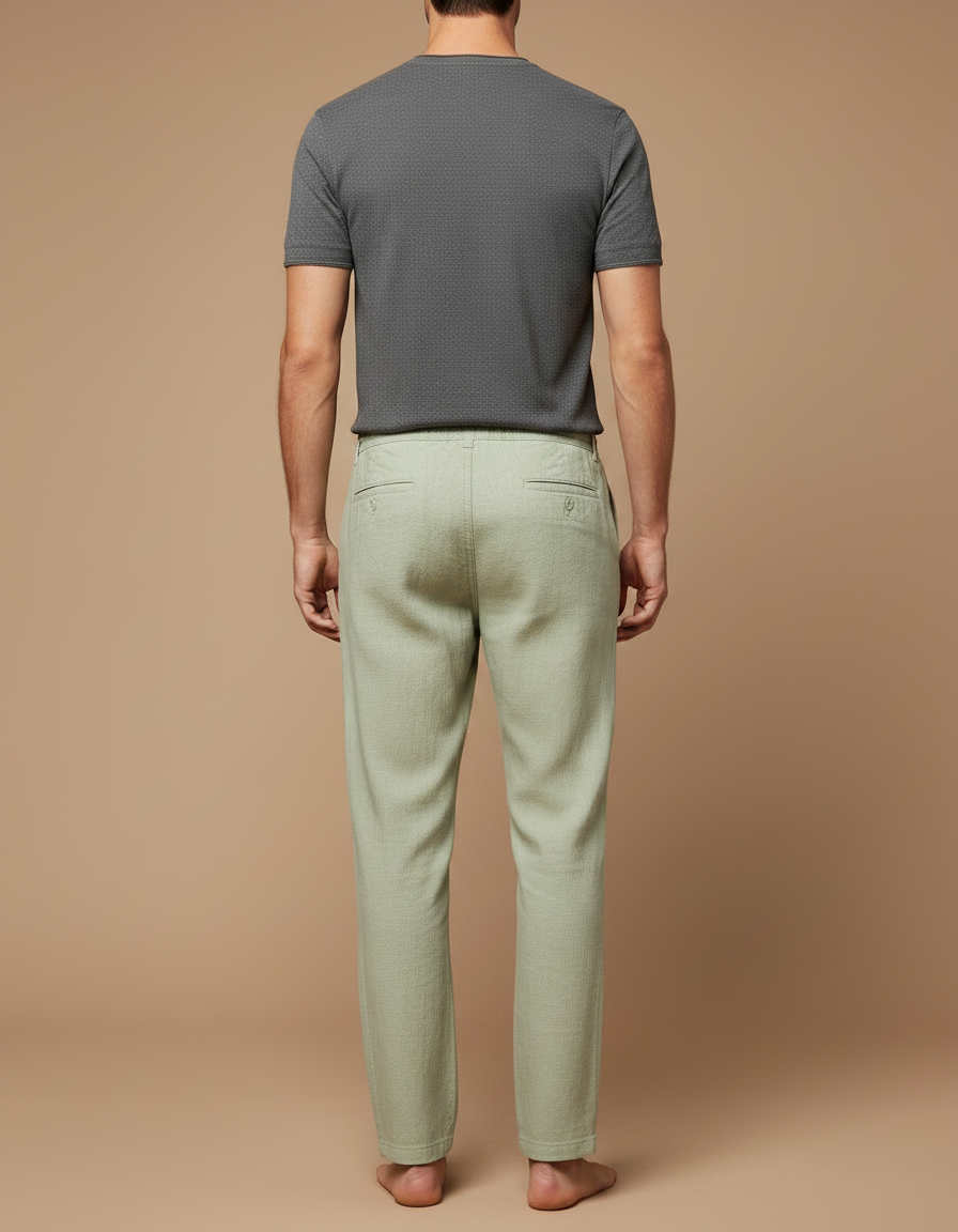Pantalon Chinois Vert Lin Ample Décontracté Homme - vue 2