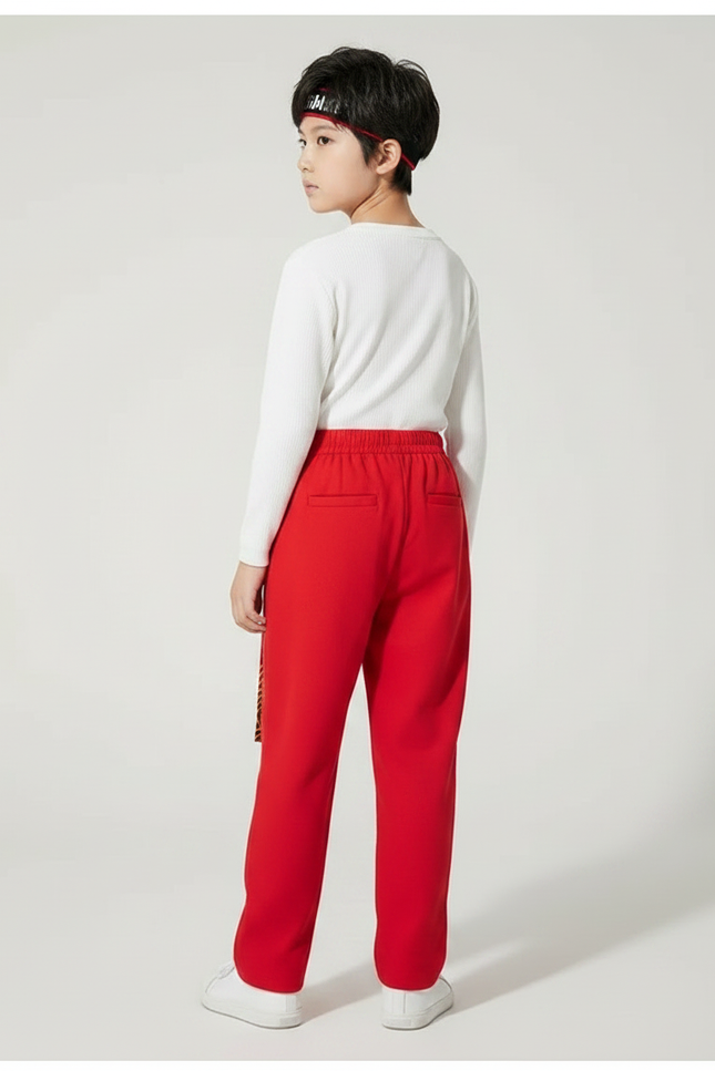 Pantalon Chinois Rouge Ample Motifs Dorés Enfant - Molleton - vue 2