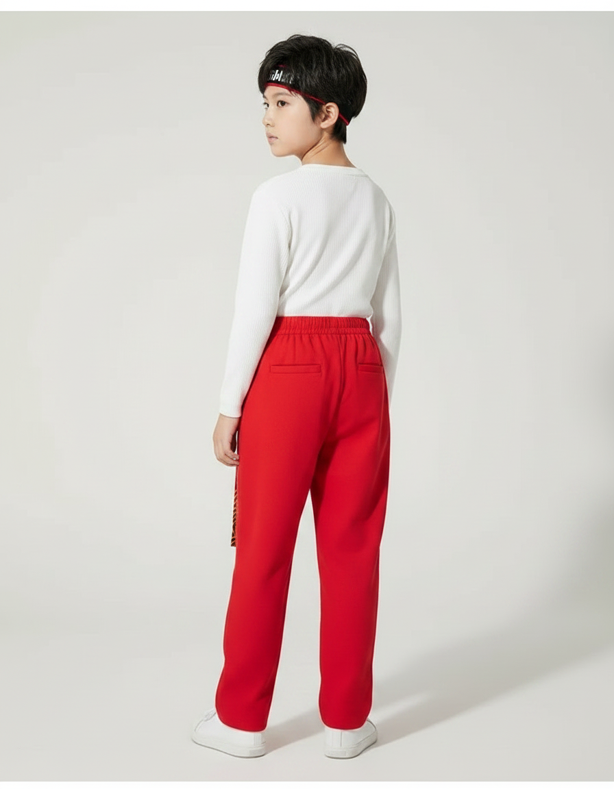 Pantalon Chinois Rouge Ample Motifs Dorés Enfant - Molleton - vue 2