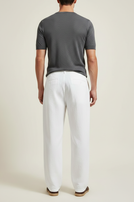 Pantalon Chinois Blanc Coton Ample Cordon Décontracté Homme - vue 2
