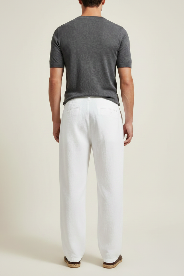 Pantalon Chinois Blanc Coton Ample Cordon Décontracté Homme - vue 2