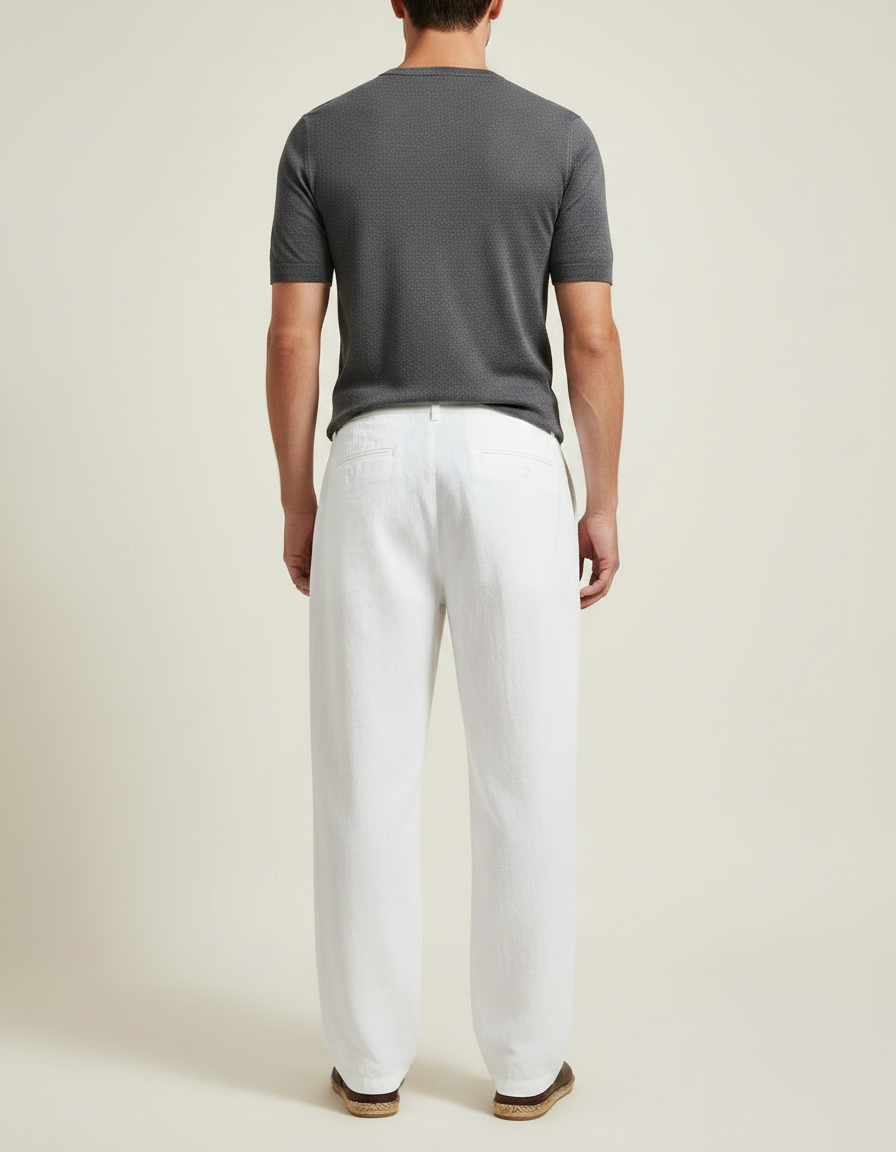Pantalon Chinois Blanc Coton Ample Cordon Décontracté Homme - vue 2