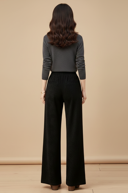 Pantalon Chinois Noir Brodé Ample Élégant Femme - Velours - vue 2