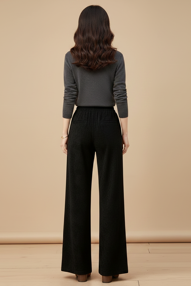 Pantalon Chinois Noir Brodé Ample Élégant Femme - Velours - vue 2