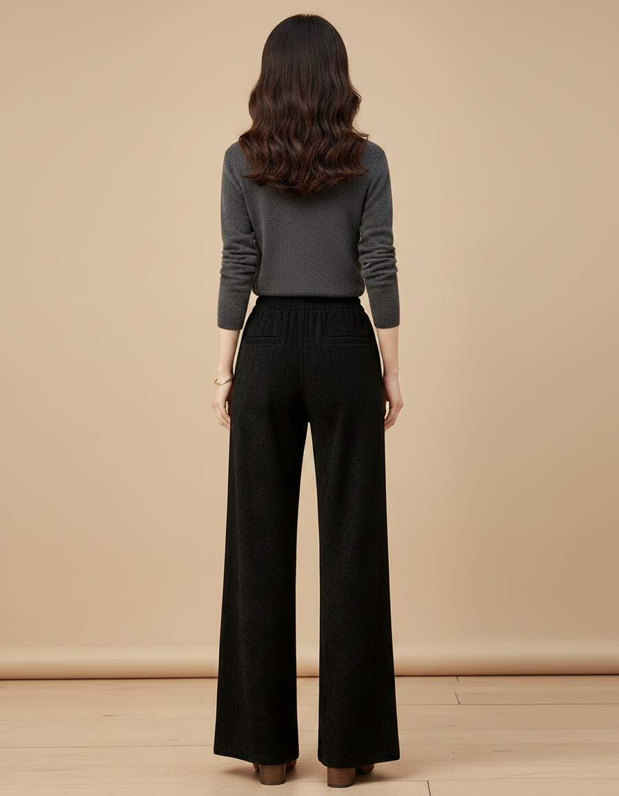 Pantalon Chinois Noir Brodé Ample Élégant Femme - Velours - vue 2