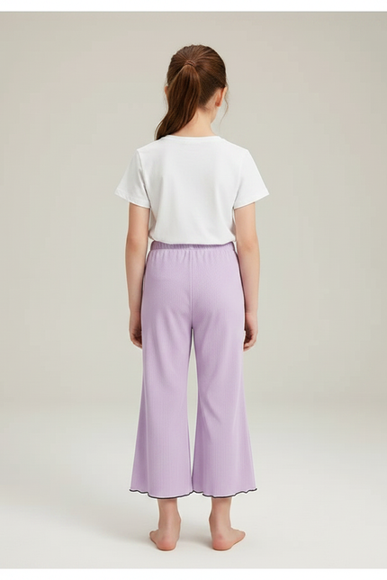 Pantalon Chinois Lilas Plissé Élastique Ondulé Fille - Violet Maille - vue 2