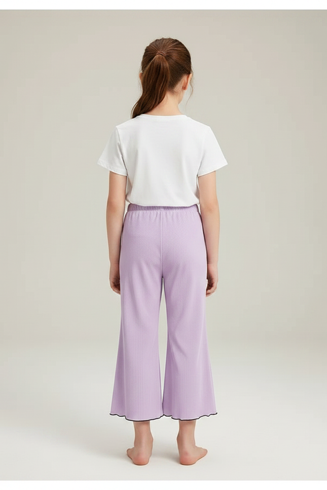 Pantalon Chinois Lilas Plissé Élastique Ondulé Fille - Violet Maille - vue 2