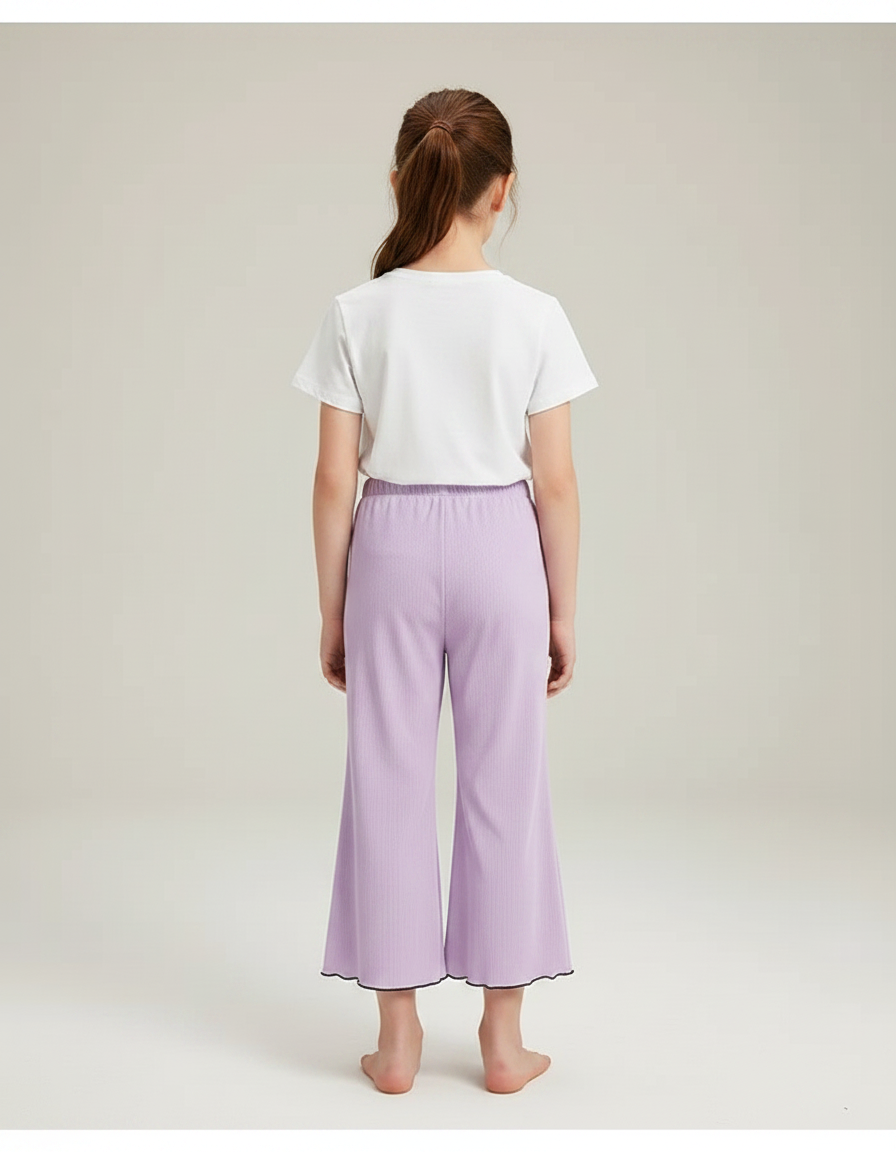 Pantalon Chinois Lilas Plissé Élastique Ondulé Fille - Violet Maille - vue 2