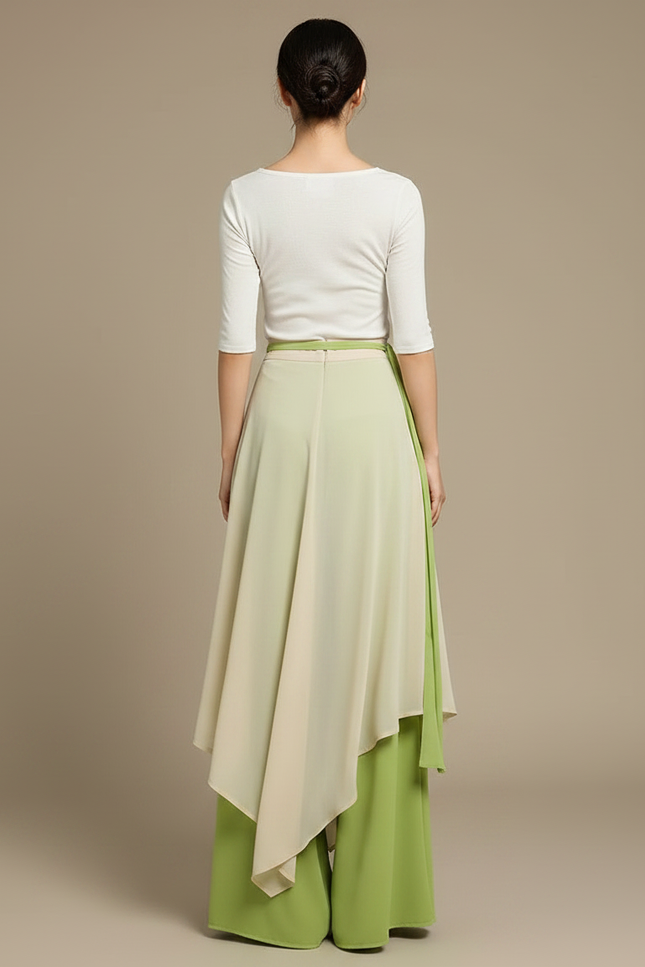 Pantalon Chinois Fluide Ample Vert Asymétrique Femme - Polyester - vue 2