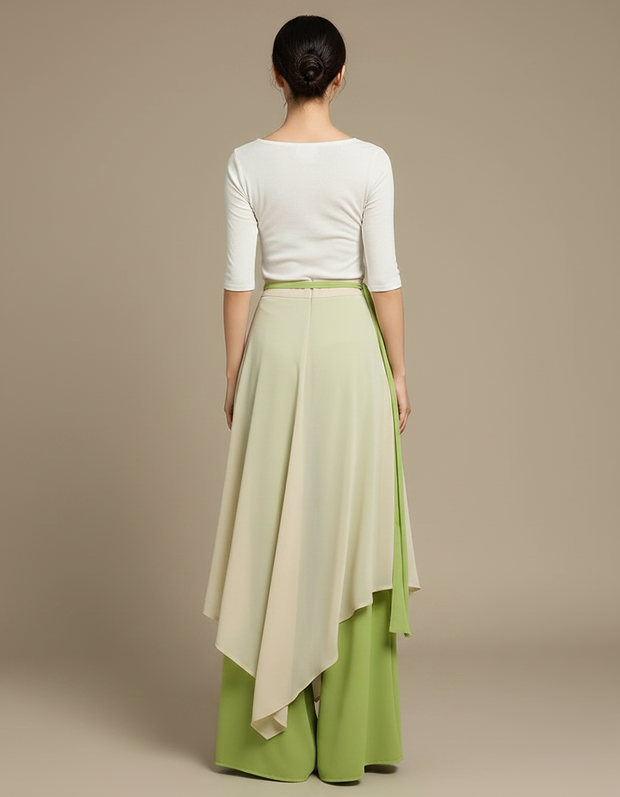 Pantalon Chinois Fluide Ample Vert Asymétrique Femme - Polyester - vue 2