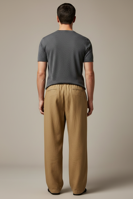 Pantalon Chinois Kaki Ample Coton Lin Homme Décontracté - vue 2