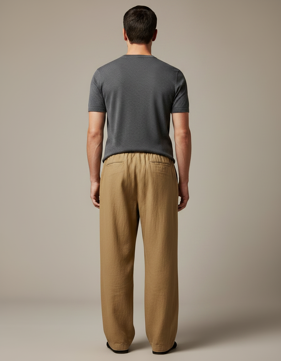Pantalon Chinois Kaki Ample Coton Lin Homme Décontracté - vue 2