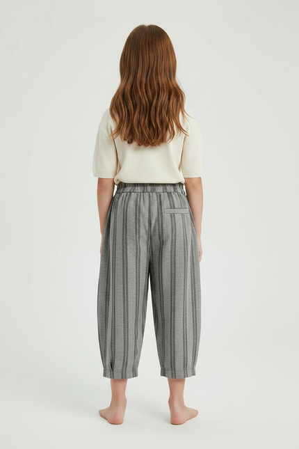 Pantalon Chinois Gris Rayé Ample Coton Enfant - vue 2