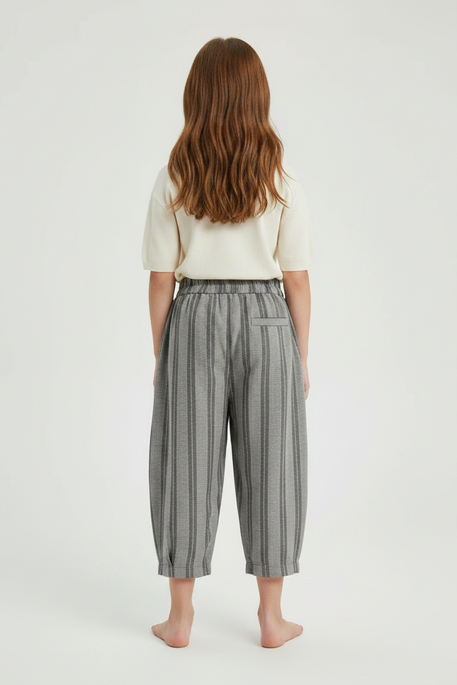 Pantalon Chinois Gris Rayé Ample Coton Enfant - vue 2
