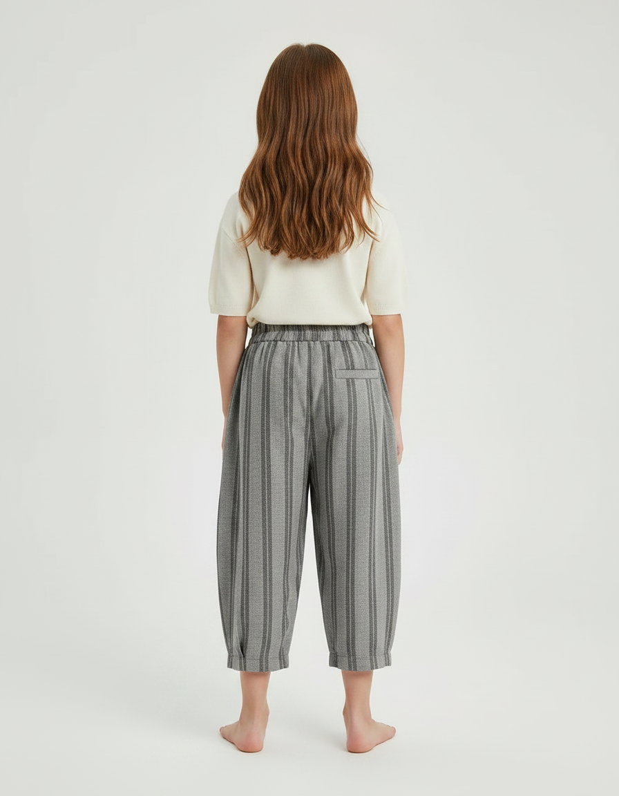 Pantalon Chinois Gris Rayé Ample Coton Enfant - vue 2